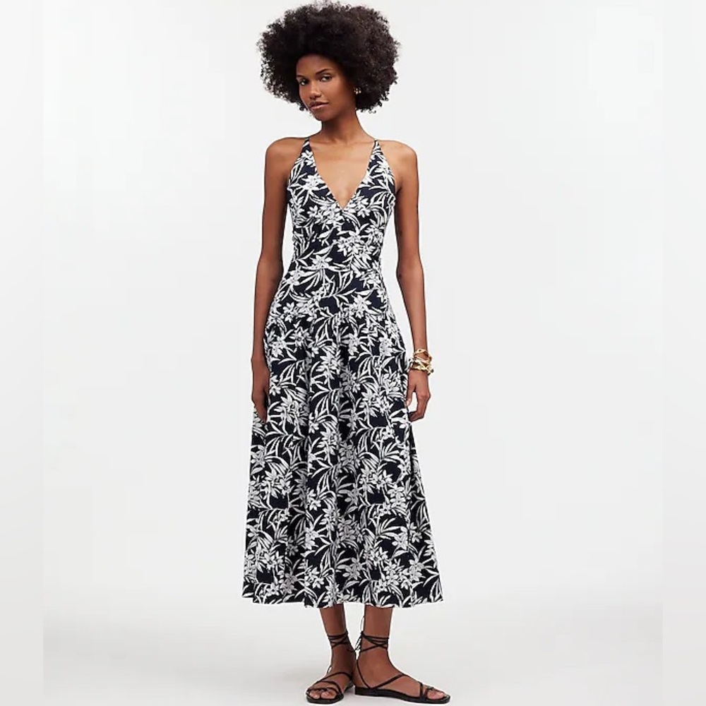 Madewell Smocked Halter Midi Dress in Poplin In Deep Indigo Size 6 NWT